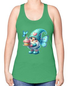 gnome with butterfly 20# - gnome -Racerback Tank