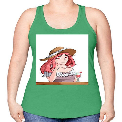 pretty woman with fresh juice in summer 37# - anime -Racerback Tank
