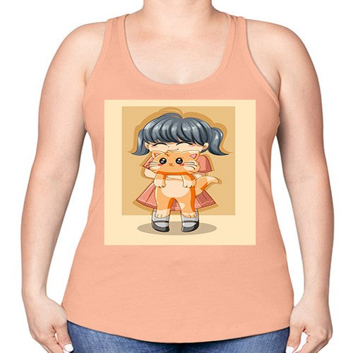 Cute girl with cat animal day 135# - anime -Racerback Tank