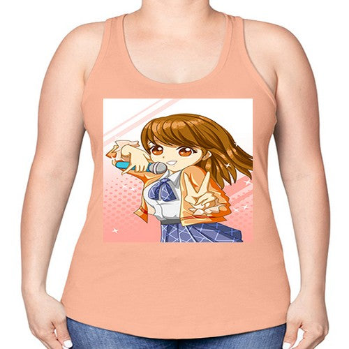 Cute teenage student girl singing song 47# - anime -Racerback Tank
