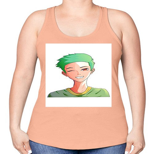 Handsome boy green hair wearing green shirt 35# - anime -Racerback Tank