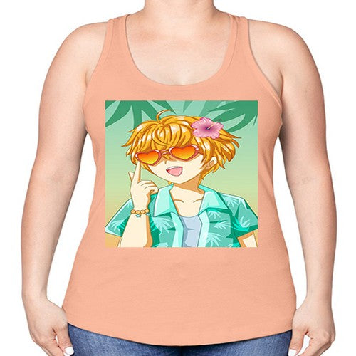 Happy and cute boy with glasses in beach in the summer 180# - anime -Racerback Tank