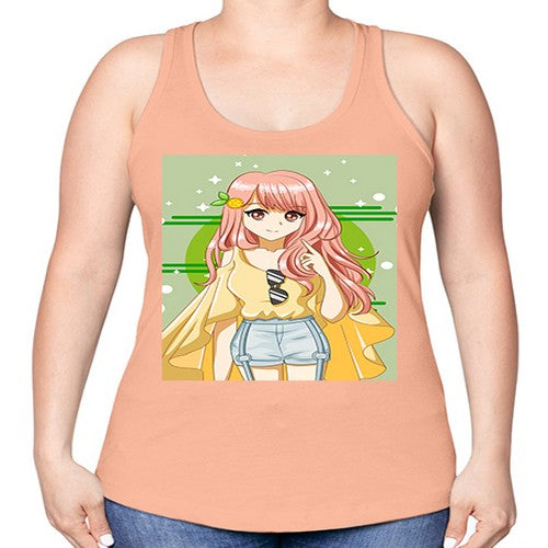Happy and cute yellow blouse in summer holiday 43# - anime -Racerback Tank