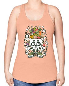 Vegetable Skull Head 1195# - skull and bones -Racerback Tank