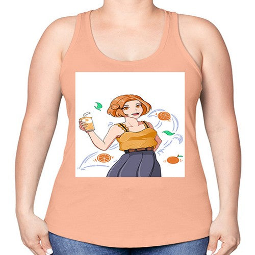 cute anime summer girl with orange juice28# - anime -Racerback Tank