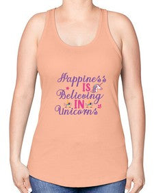 happiness is believing in unicorns 155# - unicorn -Racerback Tank