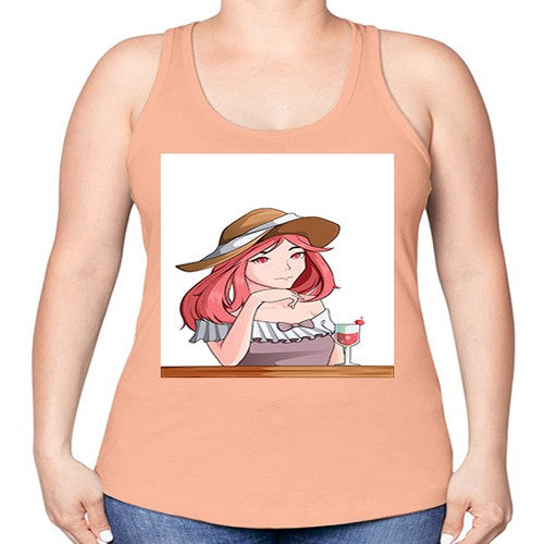 pretty woman with fresh juice in summer 37# - anime -Racerback Tank