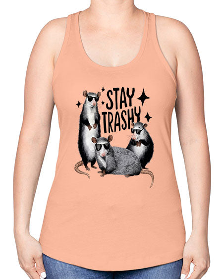 stay trashy 61# - raccoon -Racerback Tank
