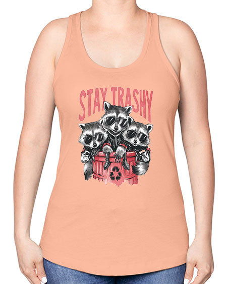 stay trashy 63# - raccoon -Racerback Tank