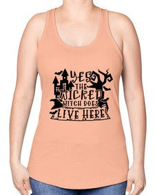 yes the wicked witch does live here 2# - witch -Racerback Tank