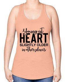 young at heart slightly older in other places 1270# - funny -Racerback Tank