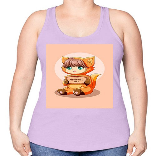 Cute girl with animal costume in animal day text 137# - anime -Racerback Tank