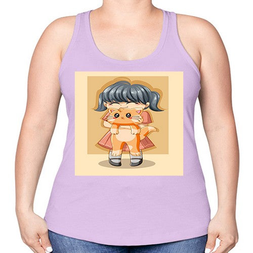 Cute girl with cat animal day 135# - anime -Racerback Tank