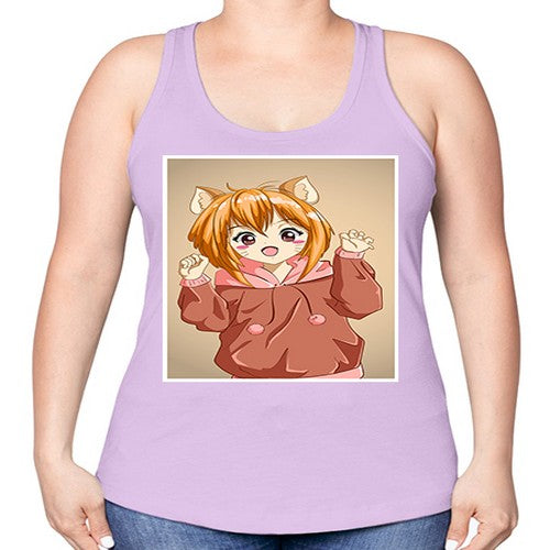 Cute little girl with accessories cat cartoon 170# - anime -Racerback Tank