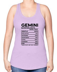 Gemini Nutrition Facts 220# - gemini -Racerback Tank