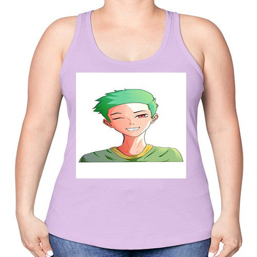 Handsome boy green hair wearing green shirt 35# - anime -Racerback Tank