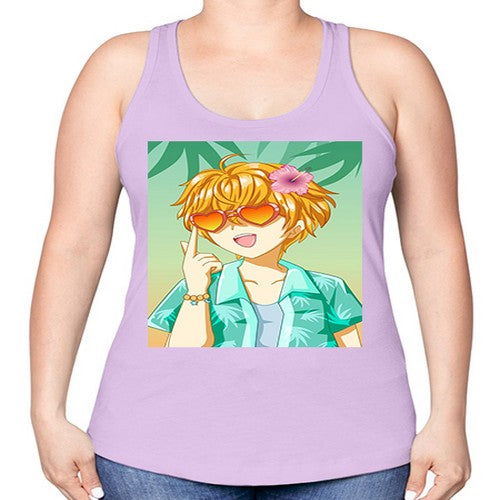 Happy and cute boy with glasses in beach in the summer 180# - anime -Racerback Tank