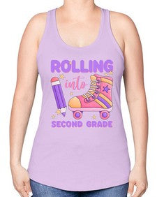 Rolling into second Grade 789# - second grade -Racerback Tank