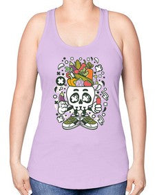 Vegetable Skull Head 1195# - skull and bones -Racerback Tank