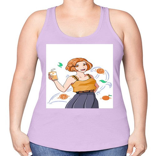 cute anime summer girl with orange juice28# - anime -Racerback Tank