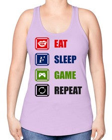 eat sleep game repeat 77# - video games -Racerback Tank
