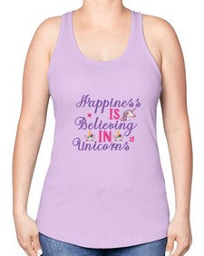 happiness is believing in unicorns 155# - unicorn -Racerback Tank