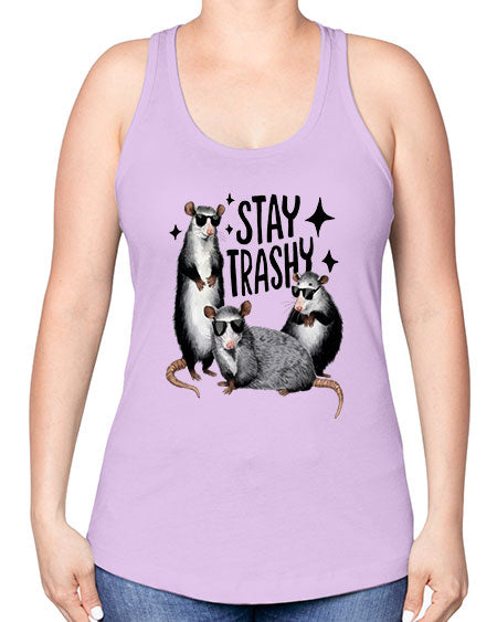 stay trashy 61# - raccoon -Racerback Tank