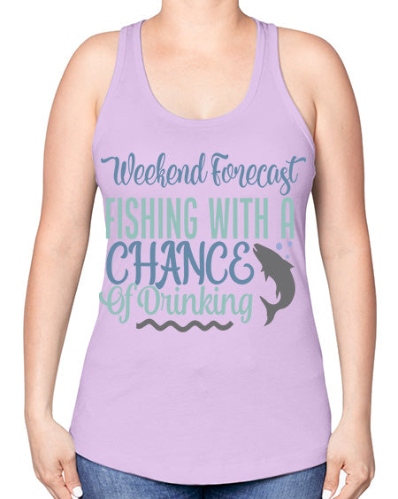 weekend forecast fishing with a chance of drinking 91# - shark-fish -Racerback Tank