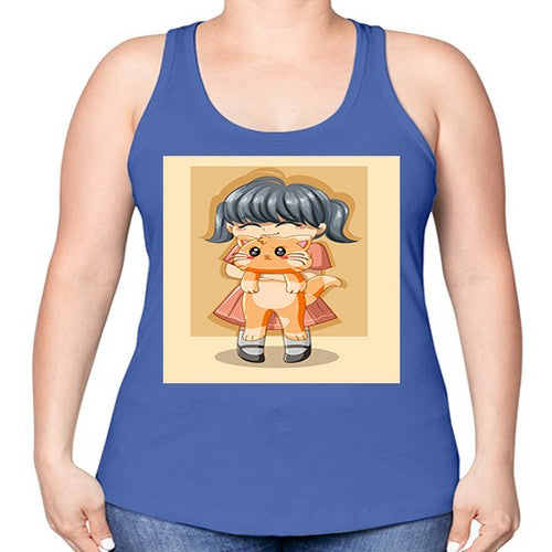 Cute girl with cat animal day 135# - anime -Racerback Tank