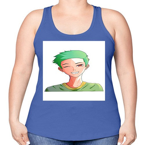 Handsome boy green hair wearing green shirt 35# - anime -Racerback Tank
