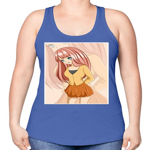 Happy beautiful and cute girl pink long hair 5# - anime -Racerback Tank