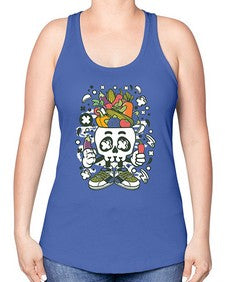 Vegetable Skull Head 1195# - skull and bones -Racerback Tank