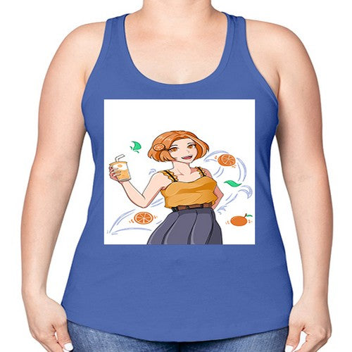cute anime summer girl with orange juice28# - anime -Racerback Tank