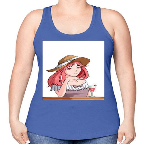 pretty woman with fresh juice in summer 37# - anime -Racerback Tank