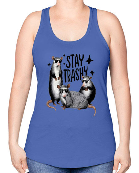 stay trashy 61# - raccoon -Racerback Tank