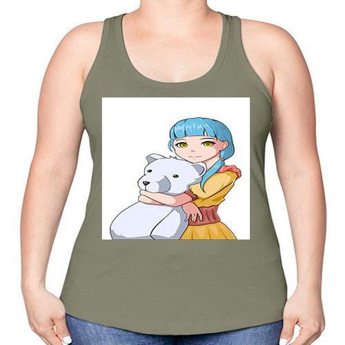 Cute girl with bear doll 26# - anime -Racerback Tank