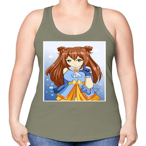 Cute little beautiful girl blue gold clothes cartoon 171# - anime -Racerback Tank