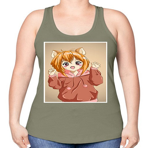 Cute little girl with accessories cat cartoon 170# - anime -Racerback Tank