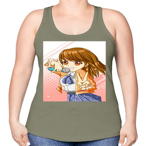 Cute teenage student girl singing song 47# - anime -Racerback Tank
