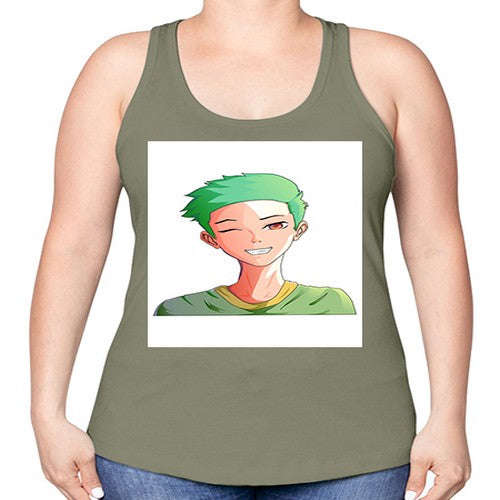 Handsome boy green hair wearing green shirt 35# - anime -Racerback Tank