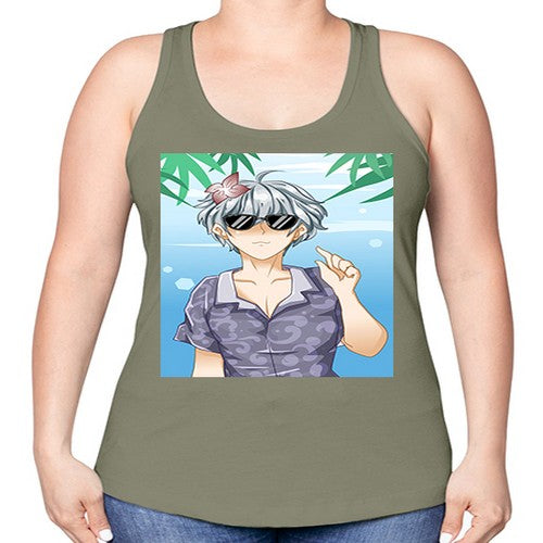 Handsome boy with sunglasses on the beach in summer holiday 44# - anime -Racerback Tank