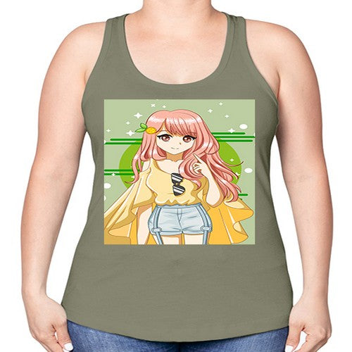 Happy and cute yellow blouse in summer holiday 43# - anime -Racerback Tank