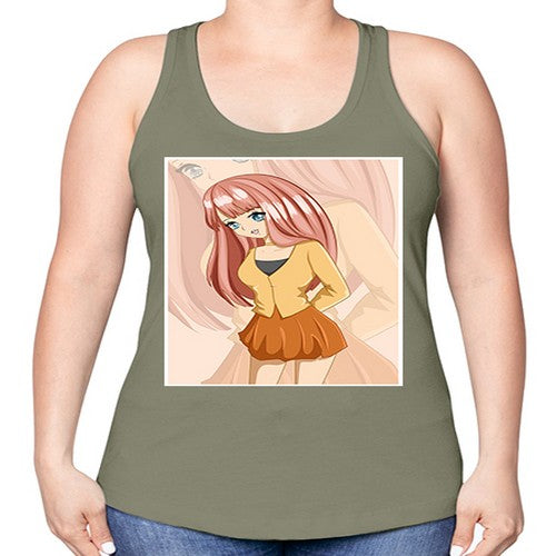 Happy beautiful and cute girl pink long hair 5# - anime -Racerback Tank