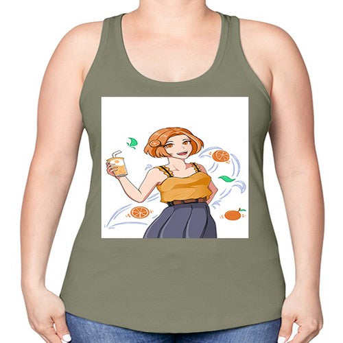 cute anime summer girl with orange juice28# - anime -Racerback Tank