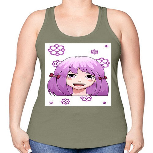 cute ponytails purple hair girl 63# - anime -Racerback Tank