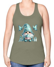 gnome with butterfly 10# - gnome -Racerback Tank