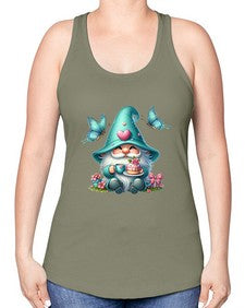 gnome with butterfly 14# - gnome -Racerback Tank