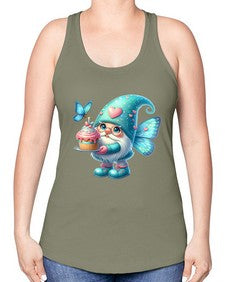 gnome with butterfly 20# - gnome -Racerback Tank