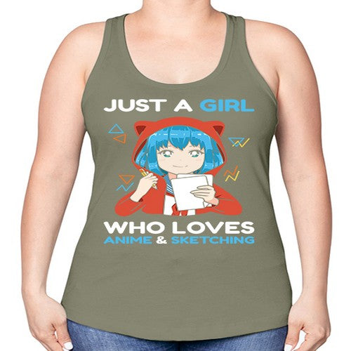 just a girl who loves anime and sketching259# - anime -Racerback Tank