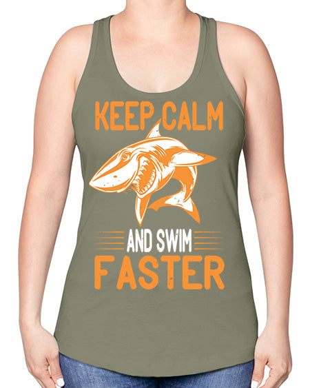 keep calm and swim faster Style 58# - shark-fish -Racerback Tank